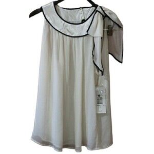 Allison Taylor White Sleeveless Big Floppy Bow Pleated Yoke Top NWT LG